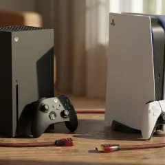 Xbox Series X und PlayStation 5 mit Controllern und HDMI 2.0 120Hz Kabeln für ultimatives Gaming-Erlebnis.