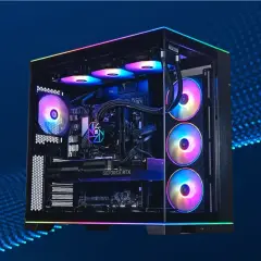 Gaming PC mit RGB-Lüftern und GeForce RTX-Grafikkarte. Die Frage "wie viel Watt Netzteil Gaming PC" wird durch die leistungsstarke Hardware aufgeworfen.