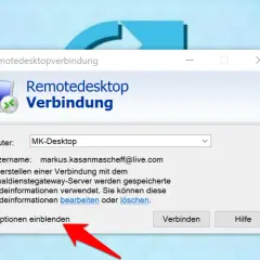 Fenster für Remotedesktopverbindung, bereit zur Eingabe von Anmeldedaten für eine sichere Verbindung.