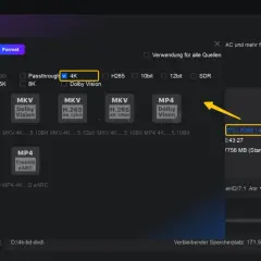 DVDFab Ripper: 1080p Video-Formatierung mit 4K-Optionen. Hier wird ein 4K-Video für die Wiedergabe vorbereitet.