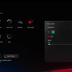 ASUS Aura Sync: Steuerung für RGB-Effekte wie "Starry Night" mit Farb- und Geschwindigkeitsanpassung.
