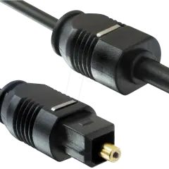 Zwei Toslink-Stecker, die die optischen Kabelunterschiede verdeutlichen. Einer mit goldener Spitze, der andere mit rechteckigem Anschluss.