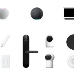 Smart Home Geräte wie Kameras, Türschlösser und Schalter, steuerbar über eine matter smart home app.