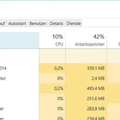 Der Task-Manager von Windows zeigt laufende Apps wie Firefox und Chrome an, mit Details zu CPU- und Speichernutzung.