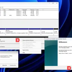 Datenträgerverwaltung zeigt, wie man einen USB-Stick formatiert, welches Format am besten geeignet ist. Der Assistent zum Erstellen neuer einfacher Volumes wird gestartet.