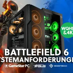 Gaming-PC mit grünen Lüftern, bereit für Battlefield 6 Systemanforderungen in WQHD & 4K.