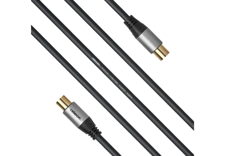 Zwei schwarze Koaxialkabel mit vergoldeten Steckern, ideal für den Anschluss an Antennen oder andere Geräte.