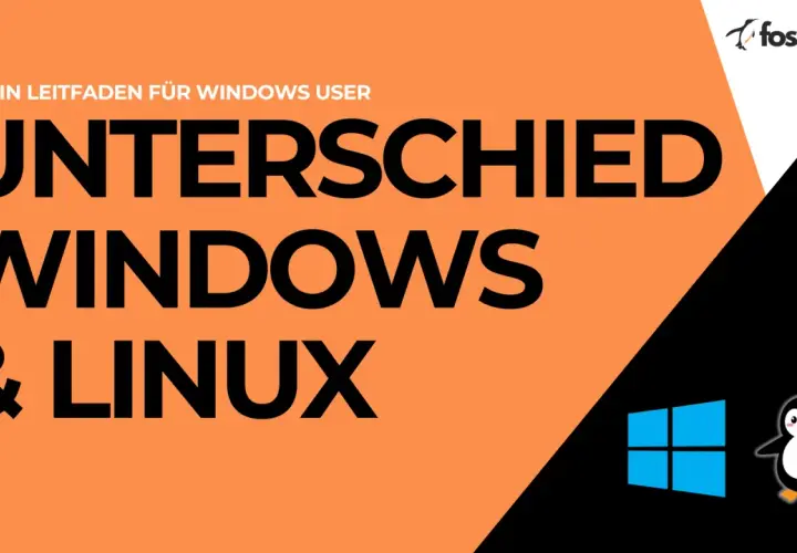 Leitfaden für Windows-Nutzer: Unterschiede zwischen Windows und Linux. Das Bild zeigt das Windows-Logo und einen Tux-Pinguin.
