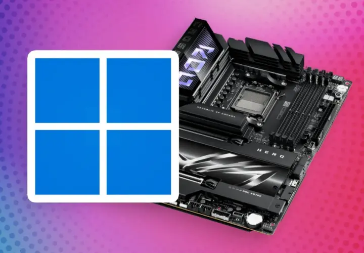 Windows 11-Logo neben einem Motherboard. Die Frage "was ist TPM 2.0" wird hier visuell thematisiert, da es für Windows 11 wichtig ist.