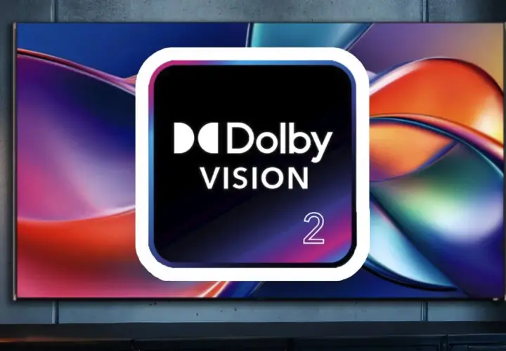Ein moderner Fernseher zeigt ein lebendiges Bild mit dem Dolby Vision Logo.