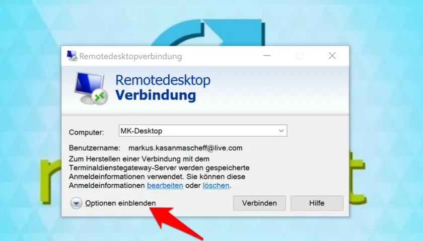 Fenster für Remotedesktopverbindung, bereit zur Eingabe von Anmeldedaten für eine sichere Verbindung.