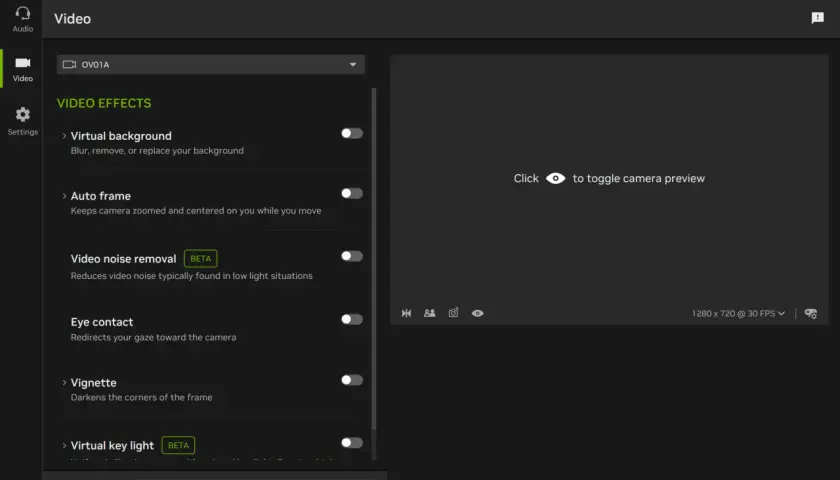 NVIDIA Broadcast: Video-Effekte wie virtueller Hintergrund, Auto-Framing und Rauschunterdrückung für bessere Streams.