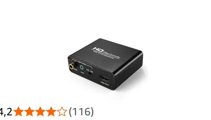 Kleiner schwarzer Konverter für HDMI auf DVI mit Ton. Ermöglicht die Übertragung von Audio über Koaxial- oder 2.0-Kanal-Audioausgänge.