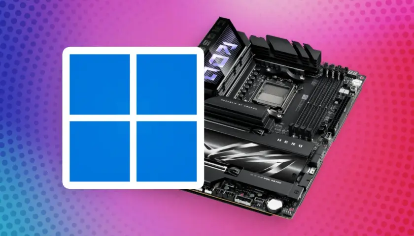 Windows 11-Logo neben einem Motherboard. Die Frage "was ist TPM 2.0" wird hier visuell thematisiert, da es für Windows 11 wichtig ist.