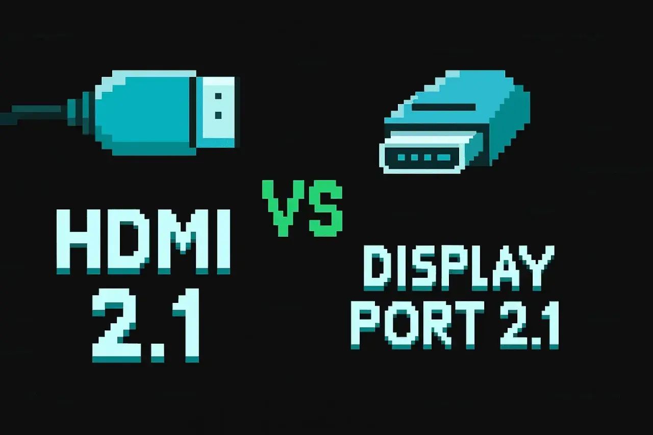 Pixel-Art-Vergleich: HDMI 2.1 vs. DisplayPort 2.1. Welcher Anschluss ist besser für dein Gaming-Setup?