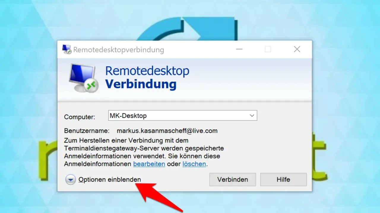 Fenster für Remotedesktopverbindung, bereit zur Eingabe von Anmeldedaten für eine sichere Verbindung.