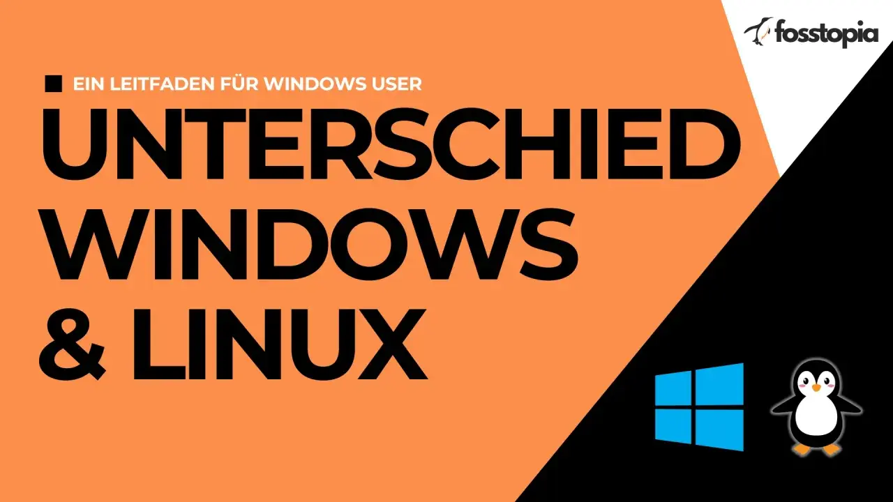 Leitfaden für Windows-Nutzer: Unterschiede zwischen Windows und Linux. Das Bild zeigt das Windows-Logo und einen Tux-Pinguin.