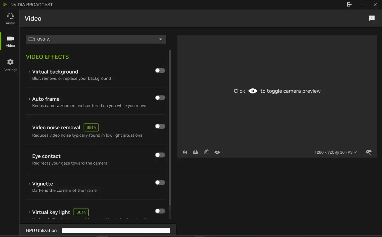 NVIDIA Broadcast: Video-Effekte wie virtueller Hintergrund, Auto-Framing und Rauschunterdrückung für bessere Streams.