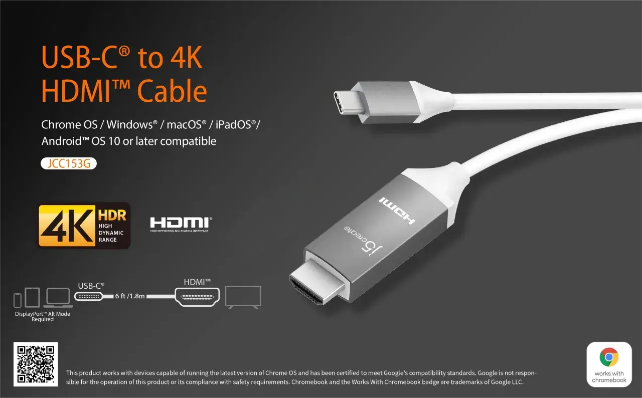 USB-C auf 4K HDMI Kabel f&uuml;r Android, Windows, macOS. 1,8m lang, unterst&uuml;tzt HDR.
