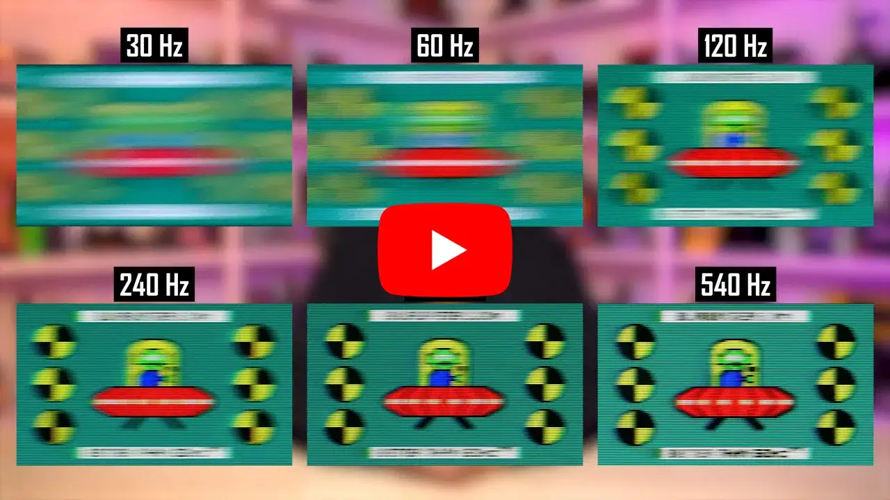 Vergleich von 60 Hz vs 120 Hz: UFO-Bewegungsunsch&auml;rfe bei verschiedenen Bildwiederholraten von 30 Hz bis 540 Hz.