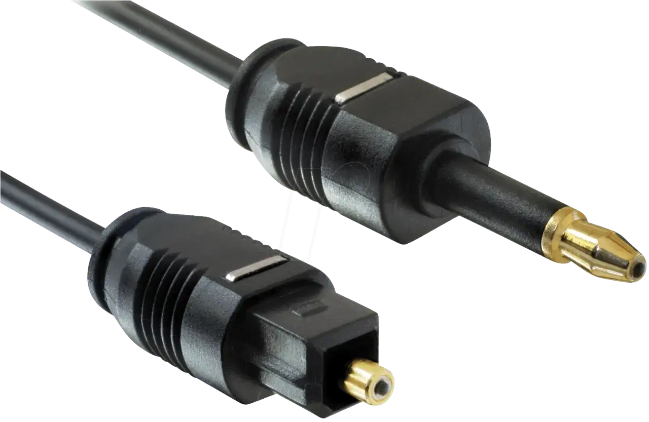 Zwei Toslink-Stecker zeigen optisches Kabel Unterschiede. Einer ist rund, der andere eckig.