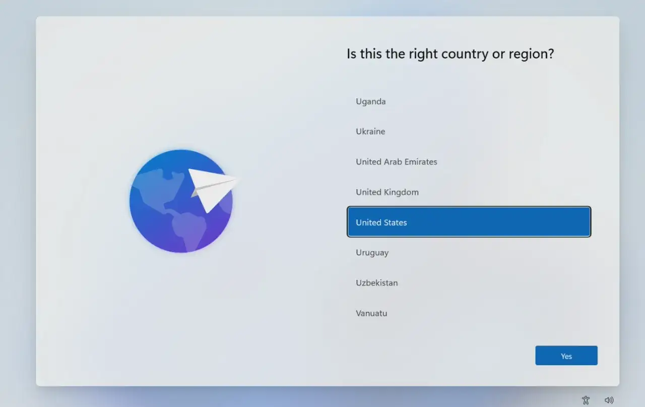 Beim neuen PC einrichten Windows 11: Auswahl des Landes 