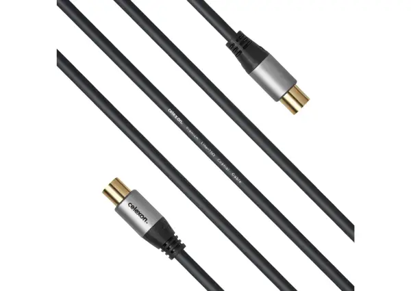 Zwei schwarze Koaxialkabel mit vergoldeten Steckern, ideal für den Anschluss an Antennen oder andere Geräte.